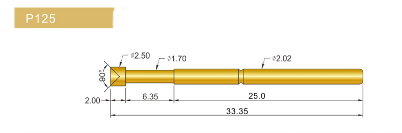 P125-LM探針尺寸、P125探針尺寸、2.0探針、測(cè)試探針、測(cè)試頂針、彈簧針