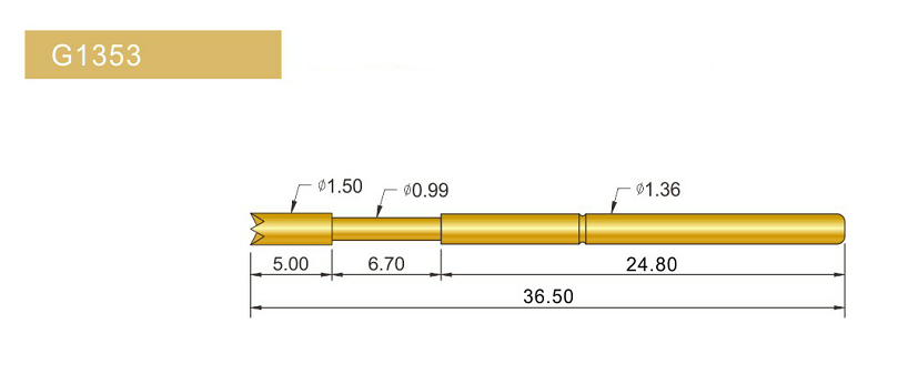 G1353-Q探針、四爪頭探針、1.36mm測試針、總長36.5mm、彈簧針圖片、測試針圖片、頂針圖片、探針圖片
