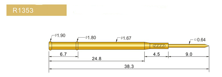R1353-W探針套管、1.67mm測(cè)試針、總長(zhǎng)38.3mm、彈簧針套管圖片、測(cè)試針套管圖片、頂針套管圖片、探針套管圖片